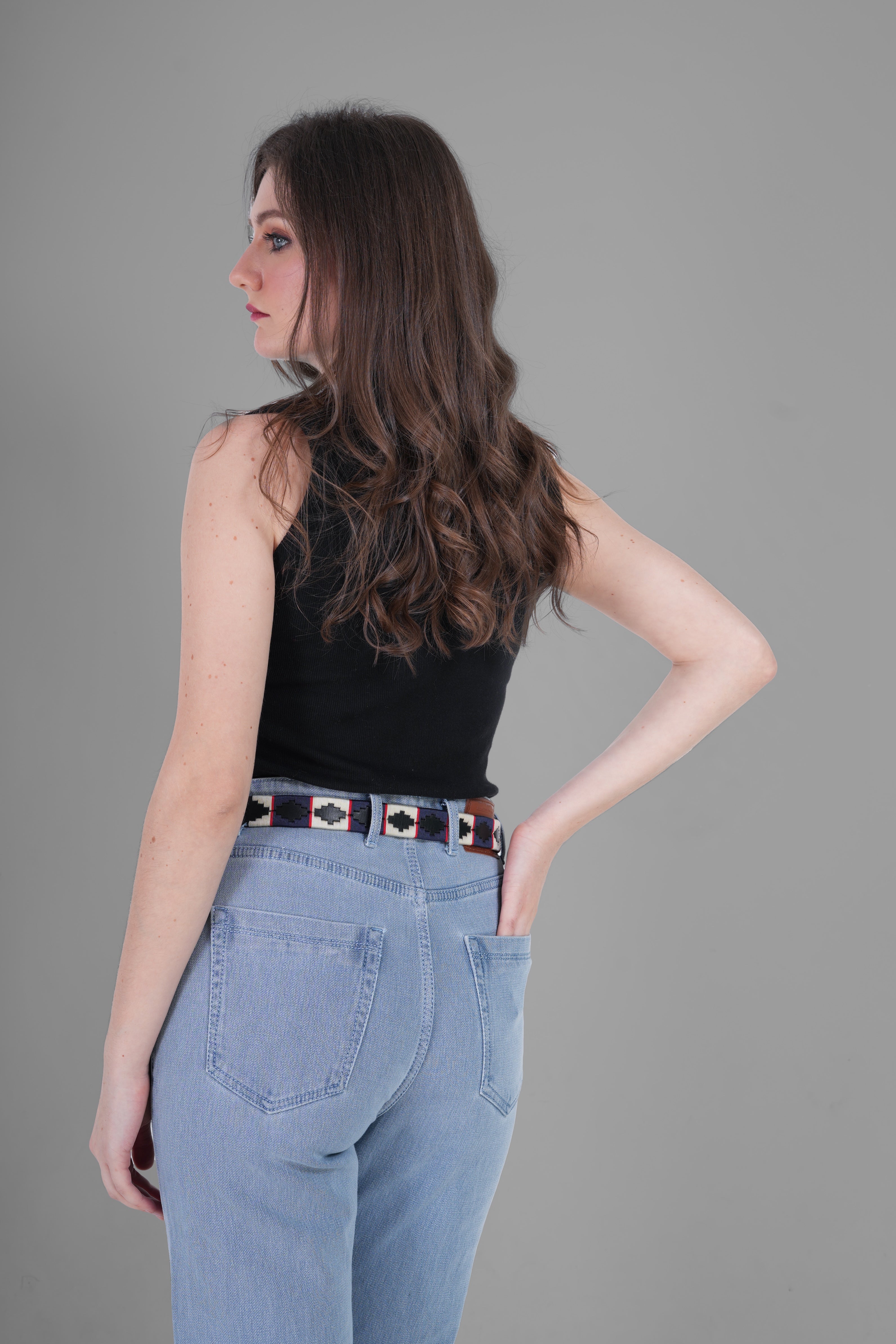 Regenta (Ladies’ Polo Belt with Silver Buckle – Argentinian Handcrafted Leather with Traditional Embroidered Patterns)