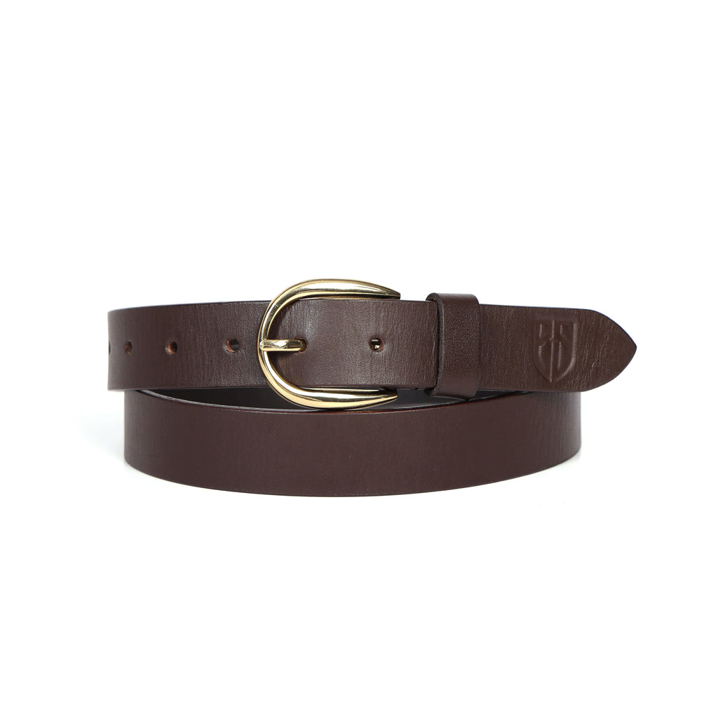 Brown Leather Belt for Women with Golden Buckle