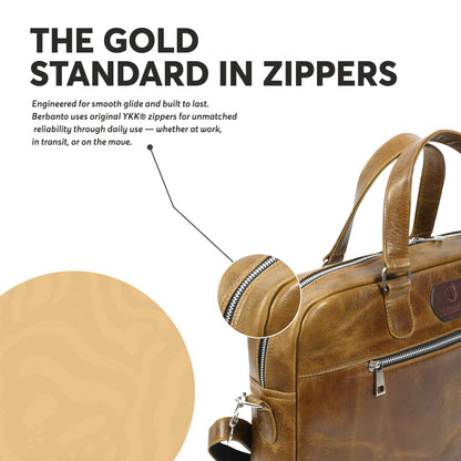 Tan Full-Grain Crunch Leather Laptop Bag