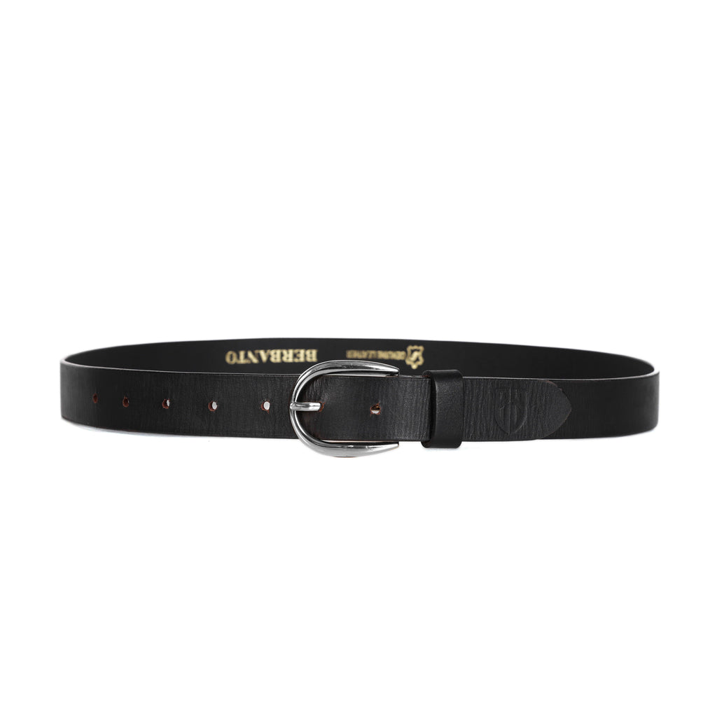 Black Leather Belt for Women with Silver Buckle