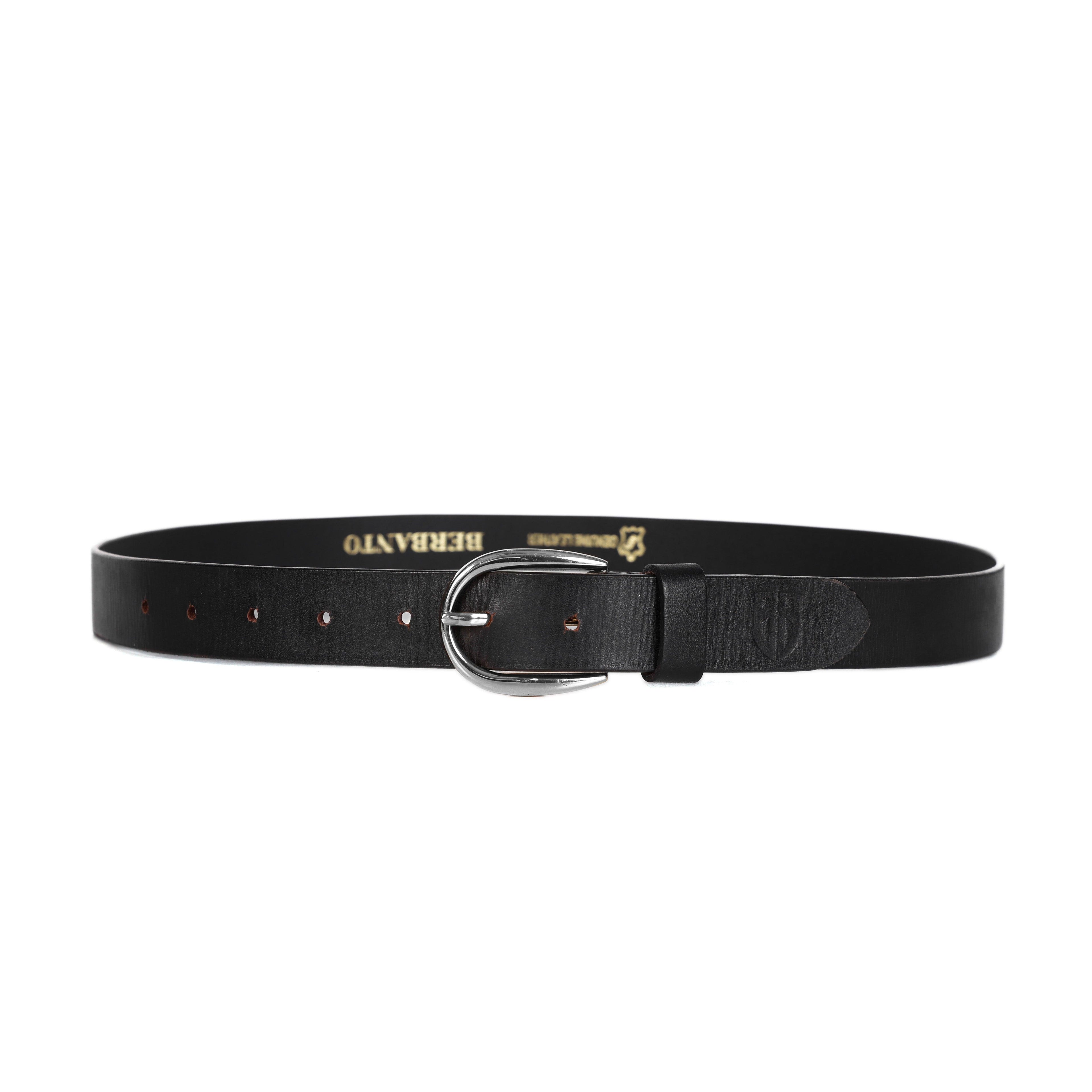Black Leather Belt for Women with Silver Buckle