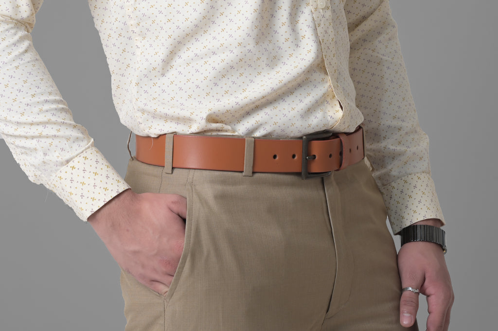 Tan Leather Belt with Antique Buckle