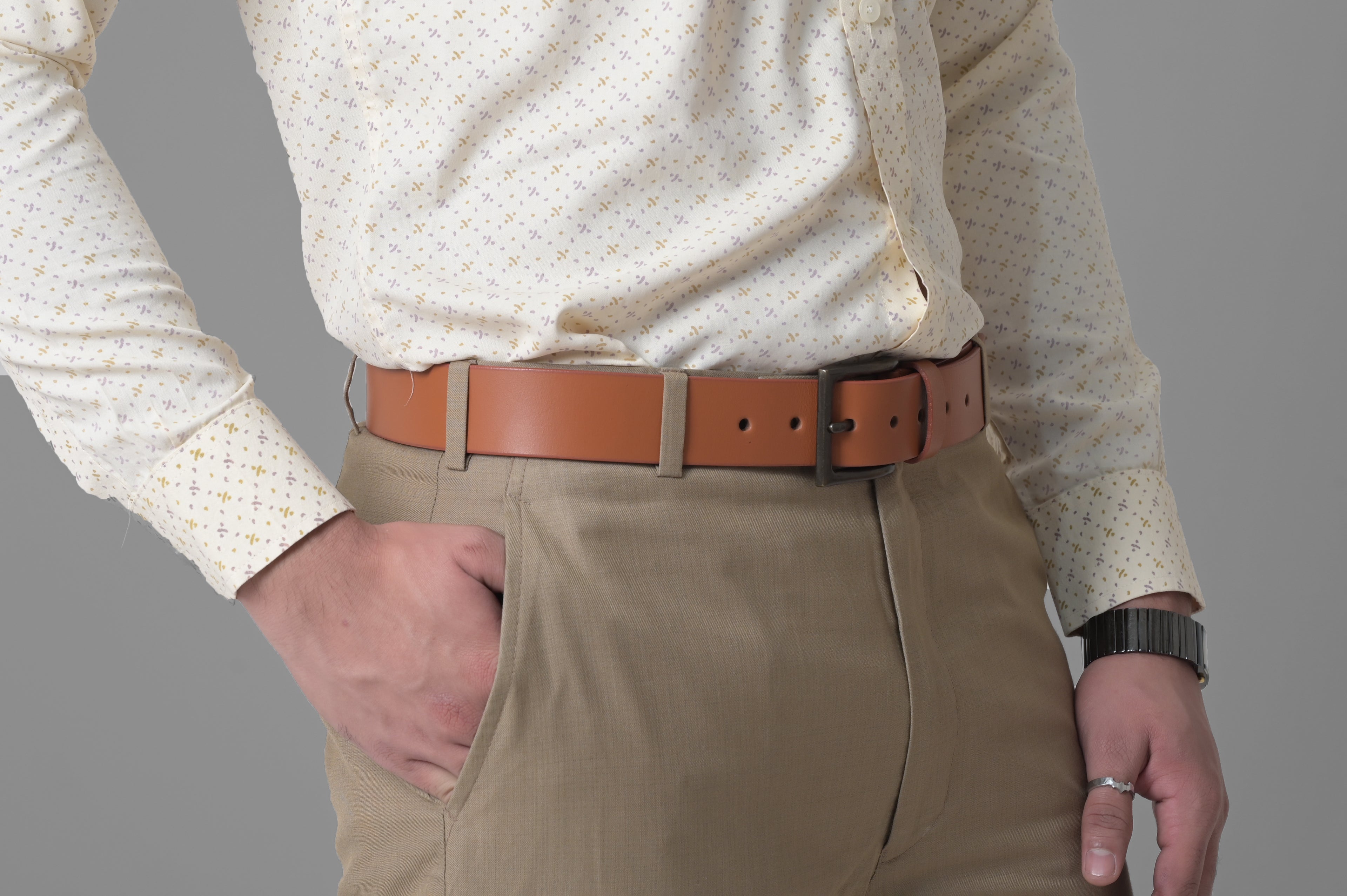 Tan Leather Belt with Antique Buckle