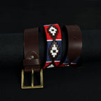 Berbanto Premium Polo Belt | Hand-Embroidered Leather Navy Red White