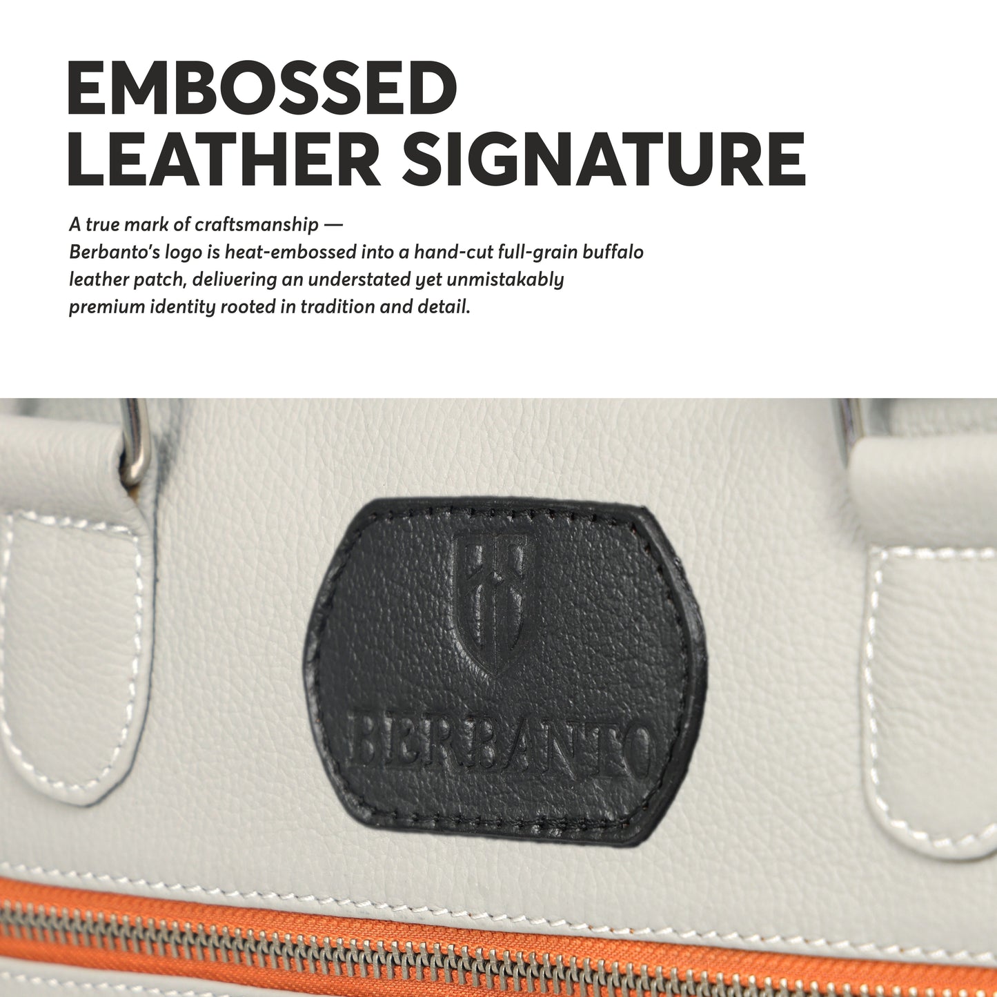 Beige Full-Grain Leather Laptop Bag