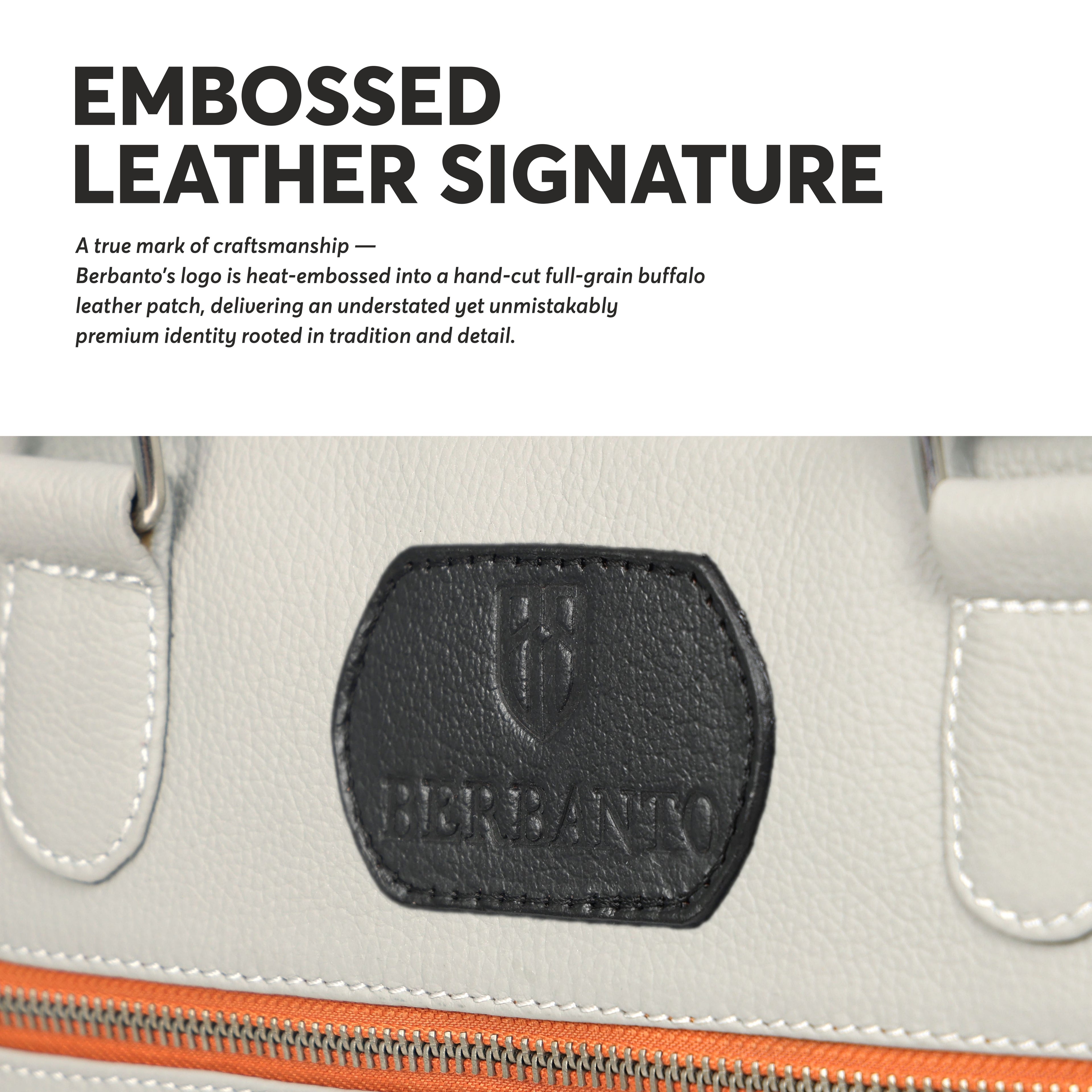 Beige Full-Grain Leather Laptop Bag