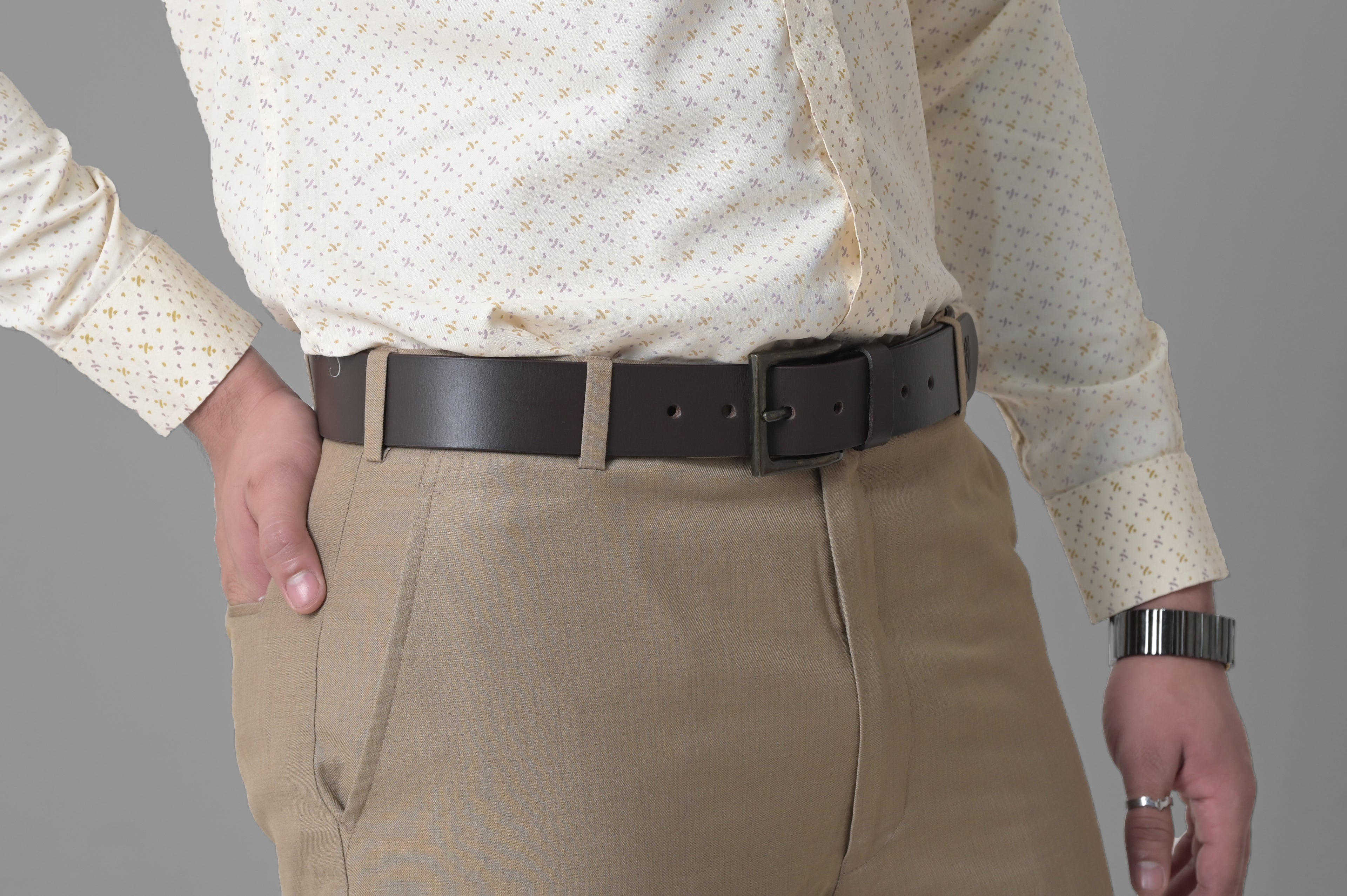 Brown Leather Belt with Antique Buckle