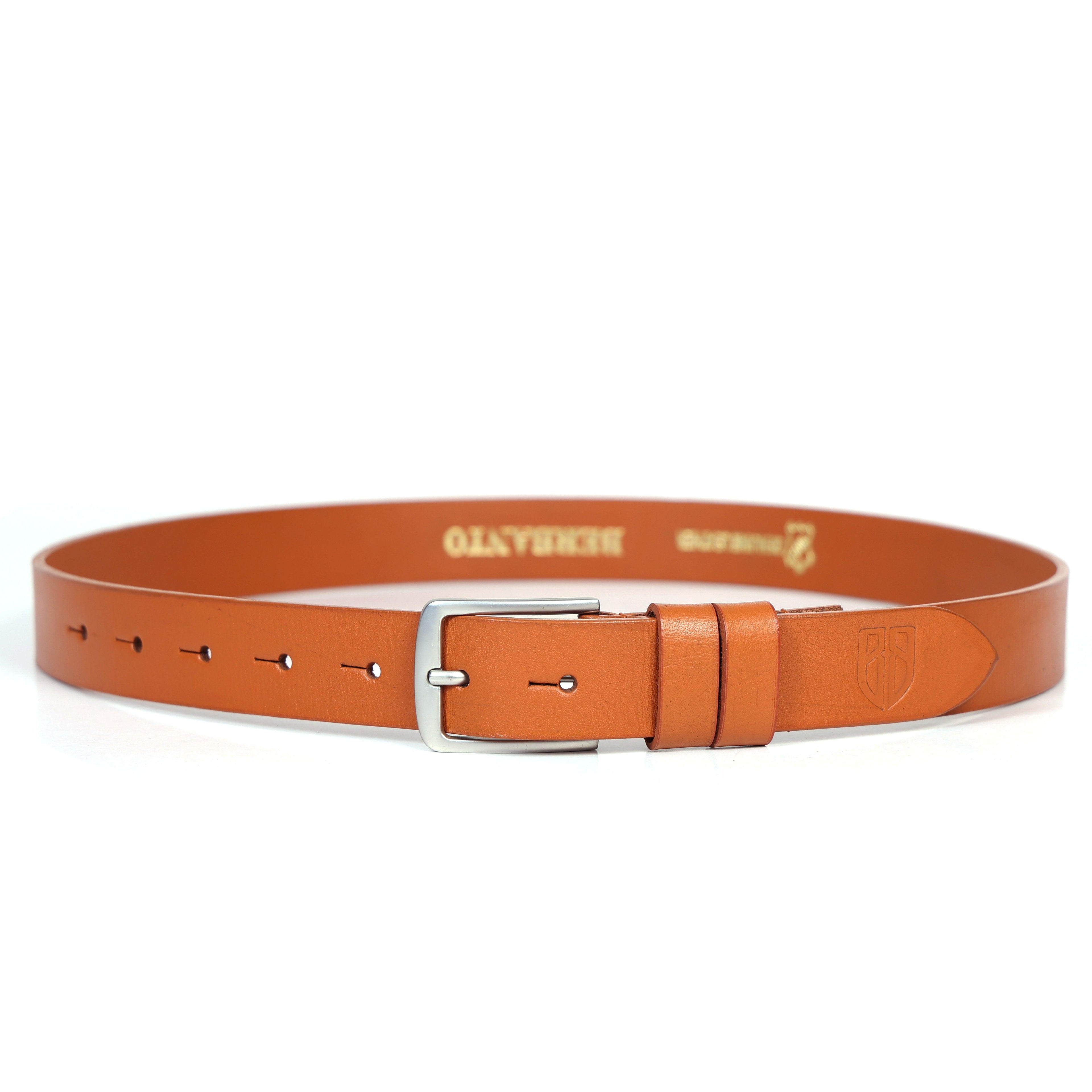 Tan Leather Belt for Women with Classic Silver Buckle