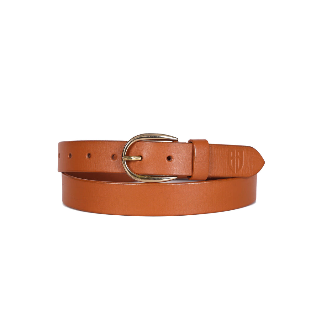 Tan Leather Belt for Women with Golden Buckle