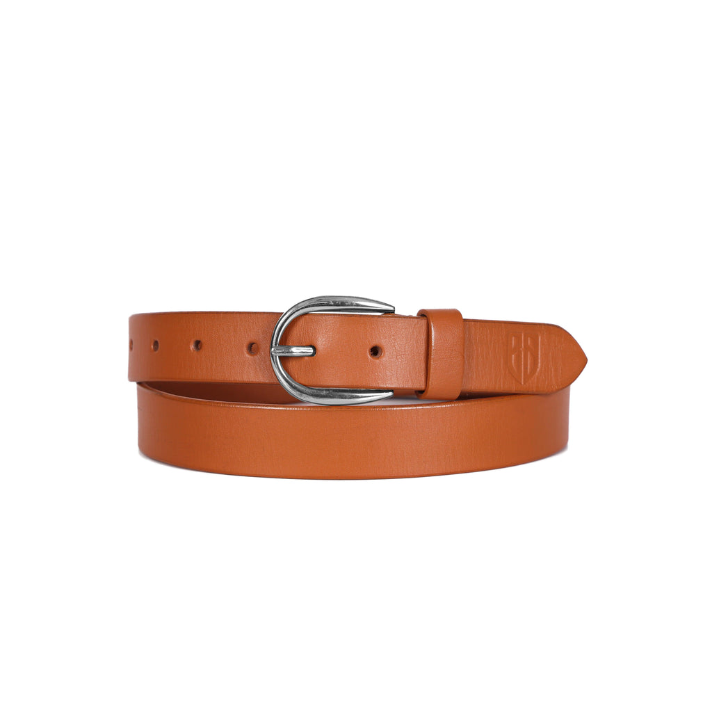 Tan Leather Belt for Women with Silver Buckle