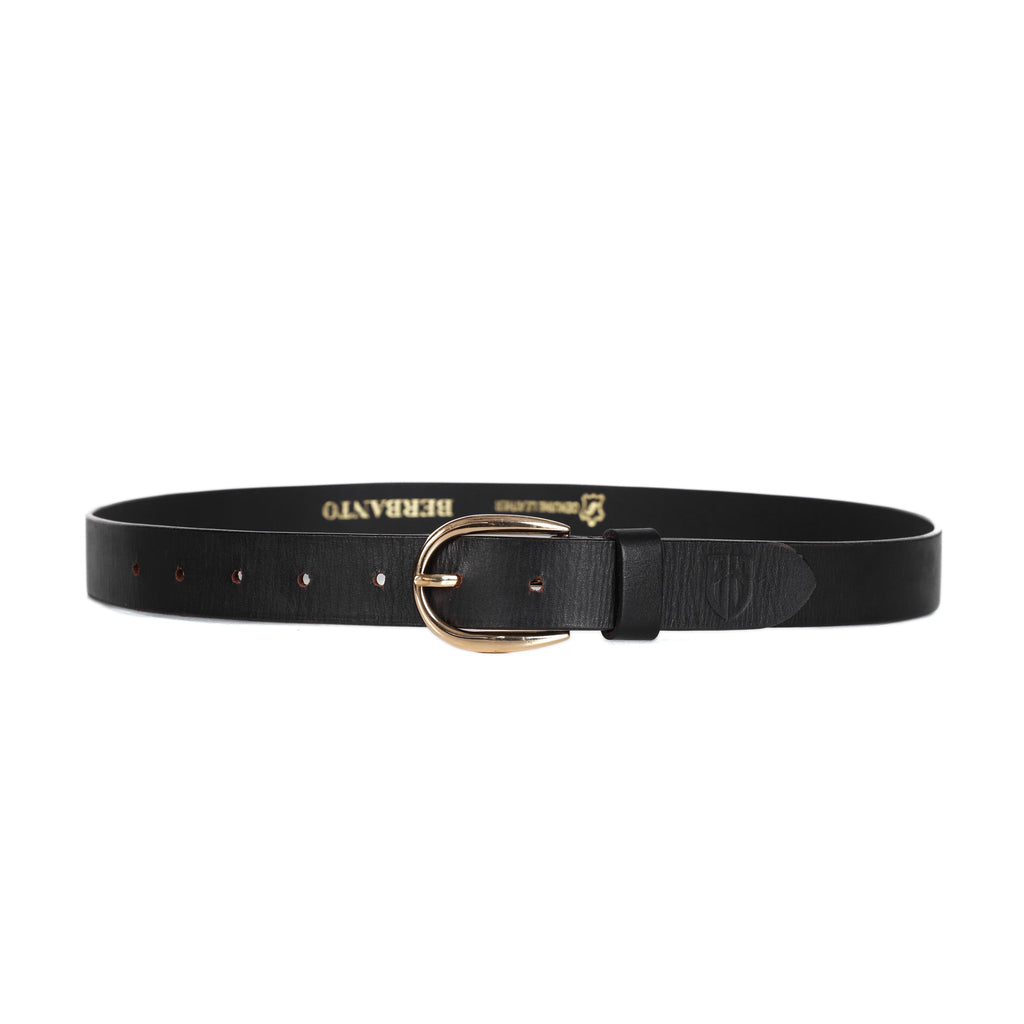 Black Leather Belt for Women with Golden Buckle