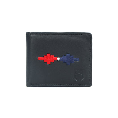 Handmade Leather Gaucho (Polo) Wallet – Matt-Black Bifold with Red & Blue Argentine Embroidery