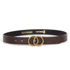 Brown Leather Belt for Women with Round Antique Buckle