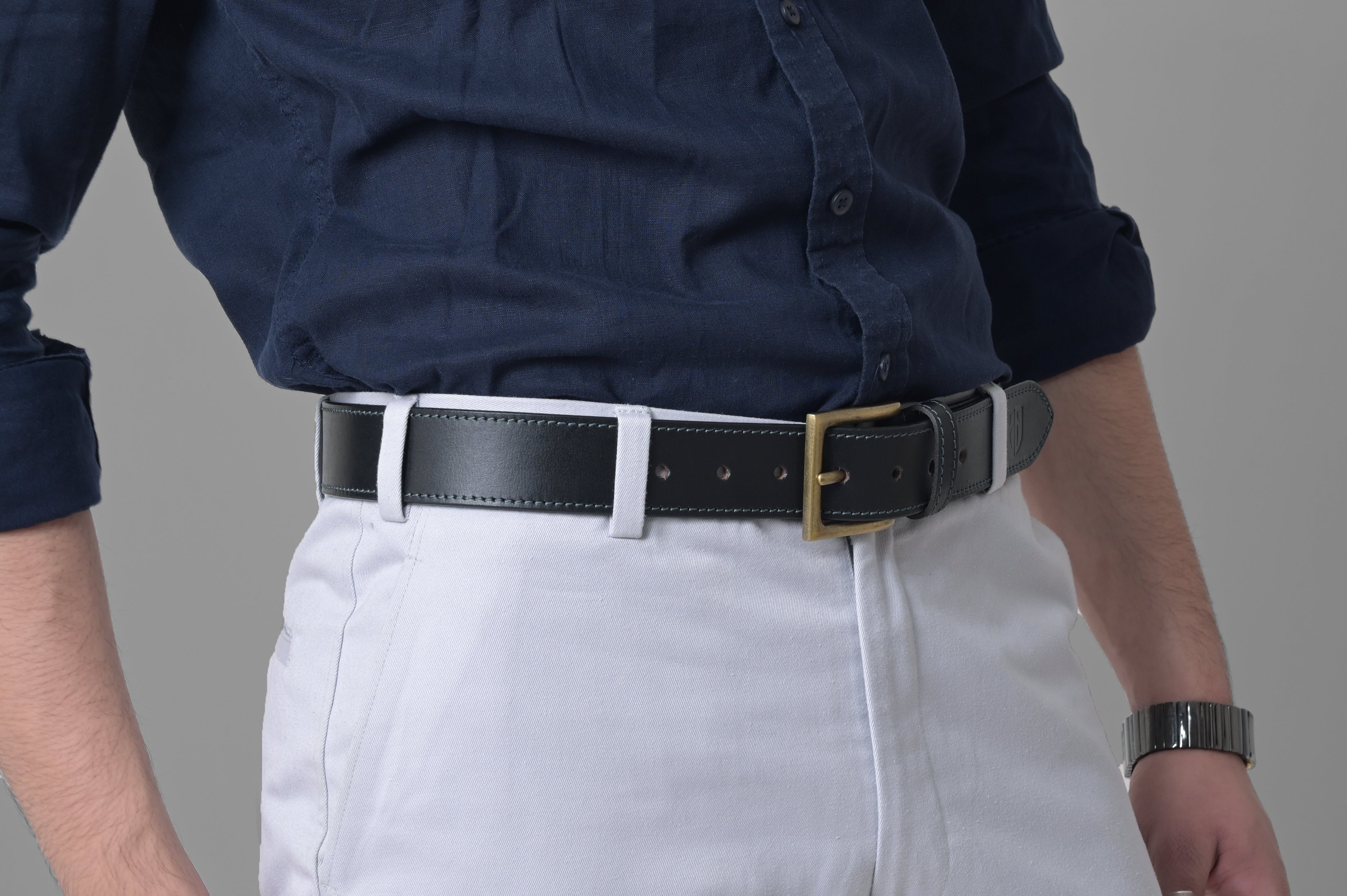 Designer Black Stitching Leather Belt