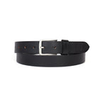 Black Leather Belt for Women with Matte Silver Buckle