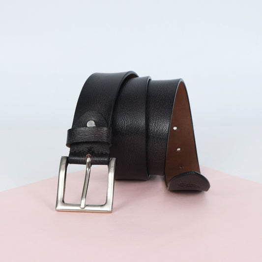 Black Hand-Painted Leather Belt - Distressed with Silver Buckle