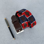 Kids Brown Leather Polo Belt – Handcrafted with Red,Navy Blue with White border Embroidery | For Boys & Girls
