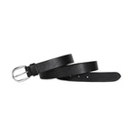 Black Leather Belt for Women with Silver Buckle