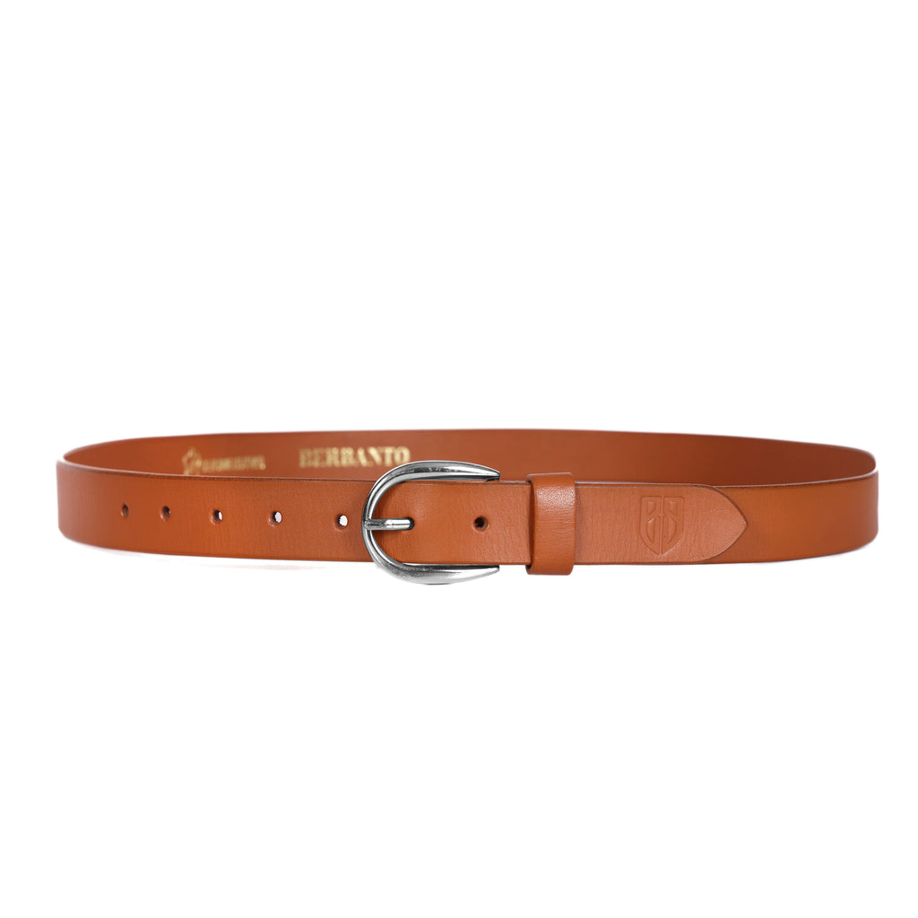 Tan Leather Belt for Women with Silver Buckle