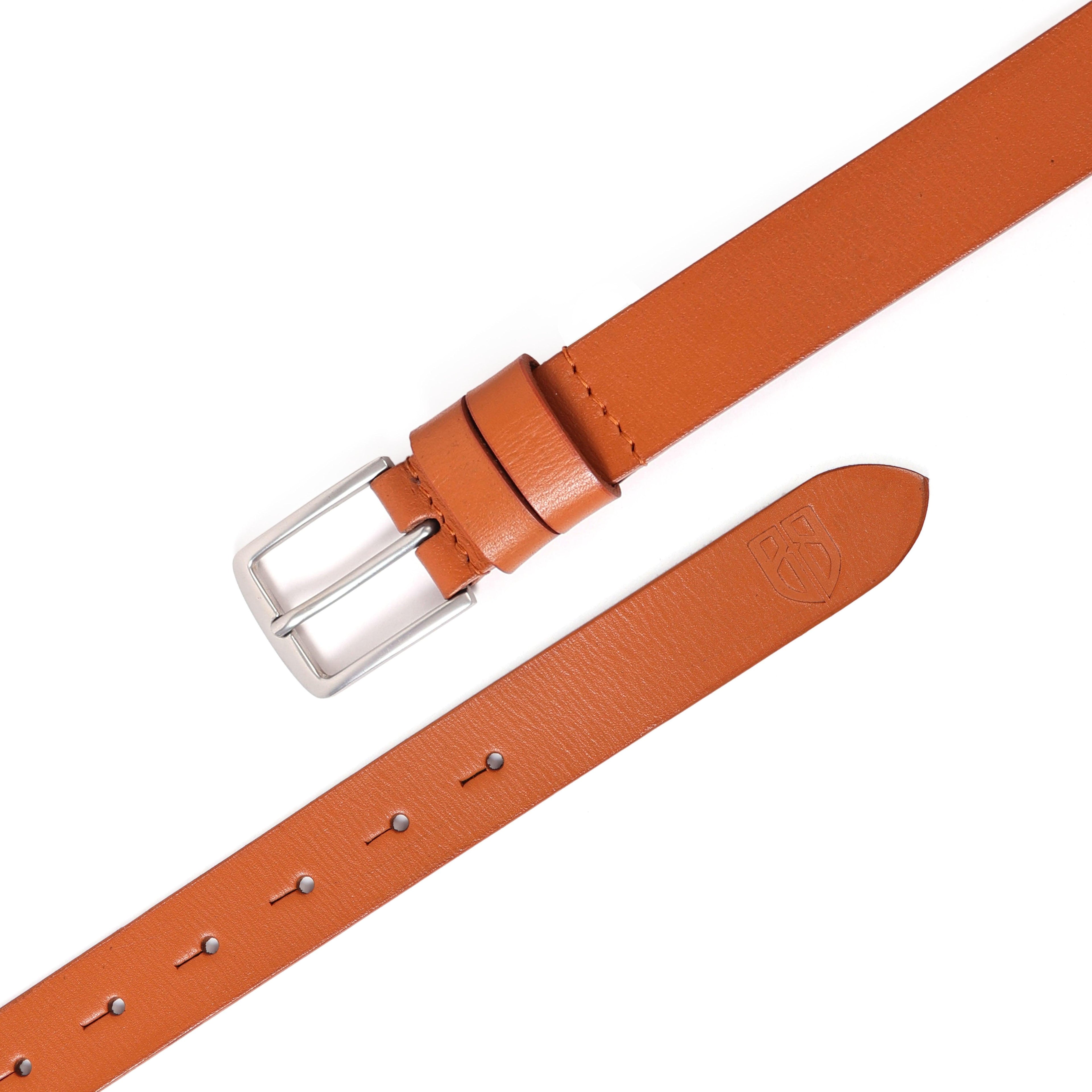 Tan Leather Belt for Women with Classic Silver Buckle