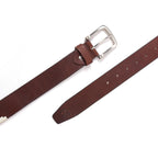 Brown Polo Leather Belt with Blue, Cream, and Brown Stitching & Silver Buckle