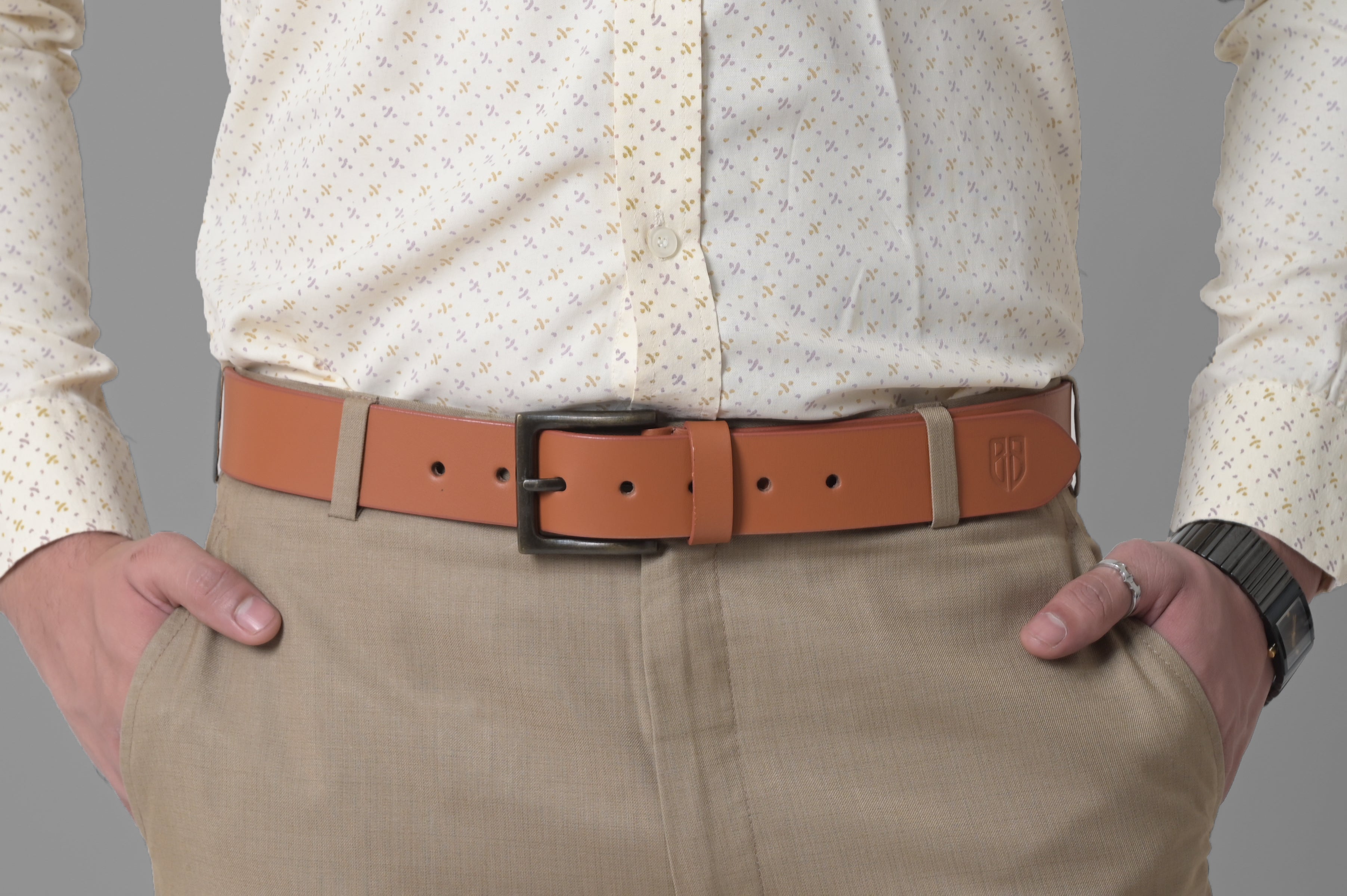 Tan Leather Belt with Antique Buckle