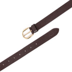 Brown Leather Belt for Women with Golden Buckle