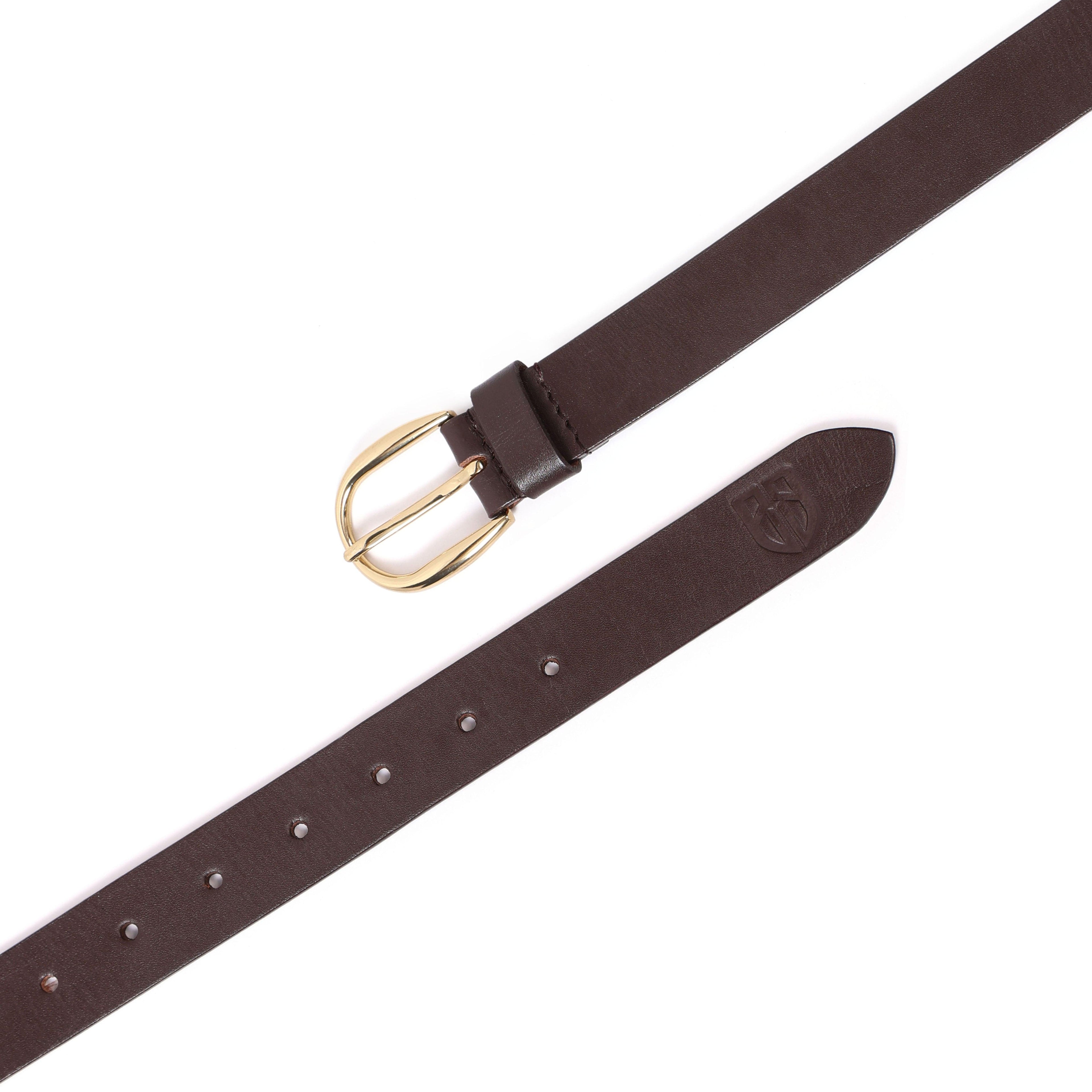 Brown Leather Belt for Women with Golden Buckle
