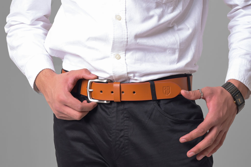 Tan Leather Belt with Silver Buckle