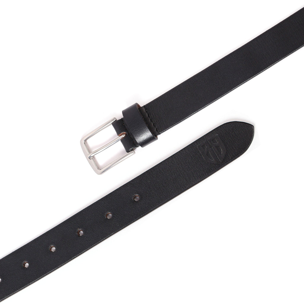 Black Leather Belt for Women with Matte Silver Buckle