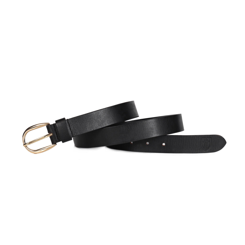 Black Leather Belt for Women with Golden Buckle