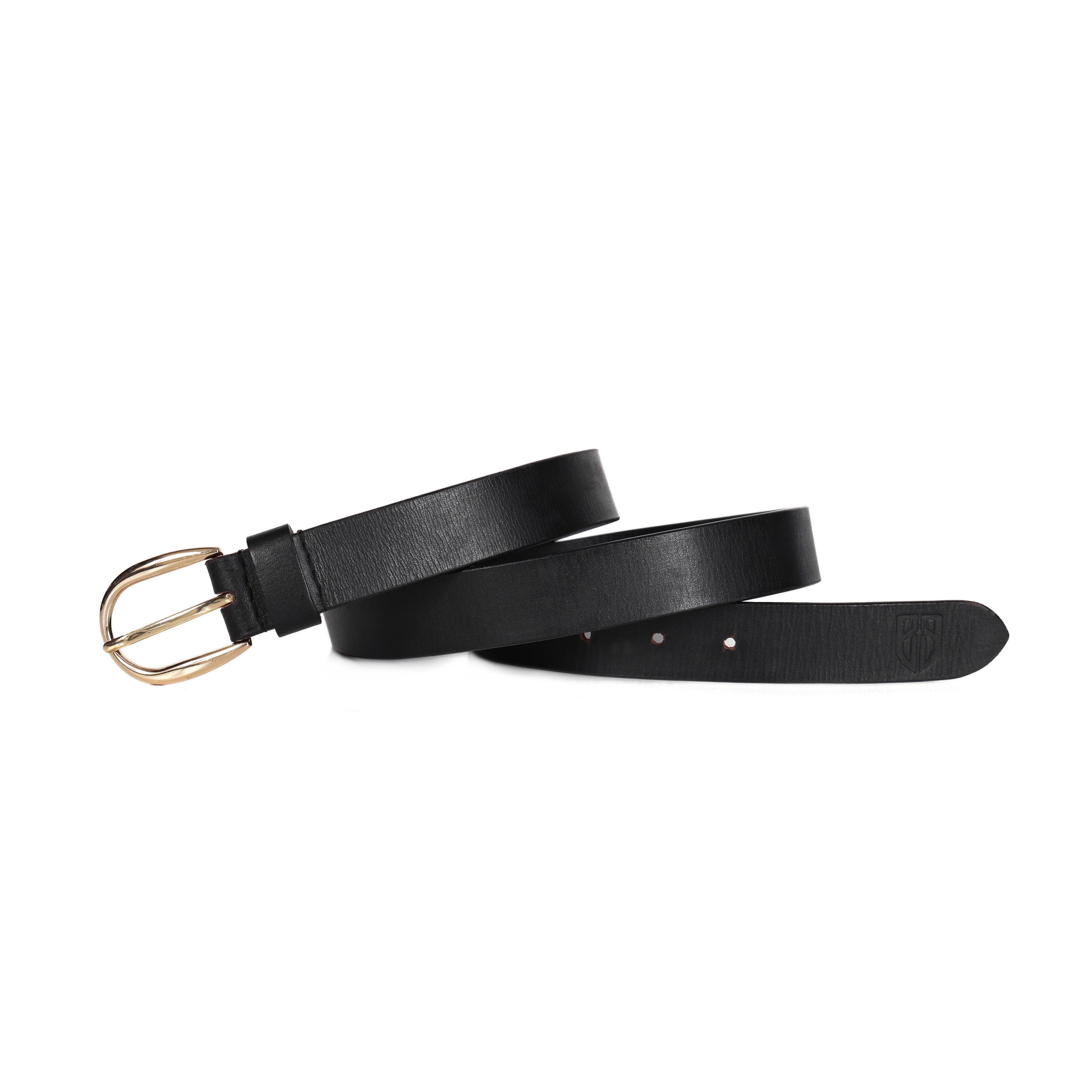 Black Leather Belt for Women with Golden Buckle