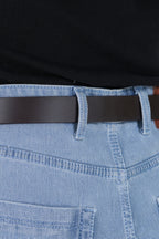 Brown Leather Belt for Women with Golden Buckle