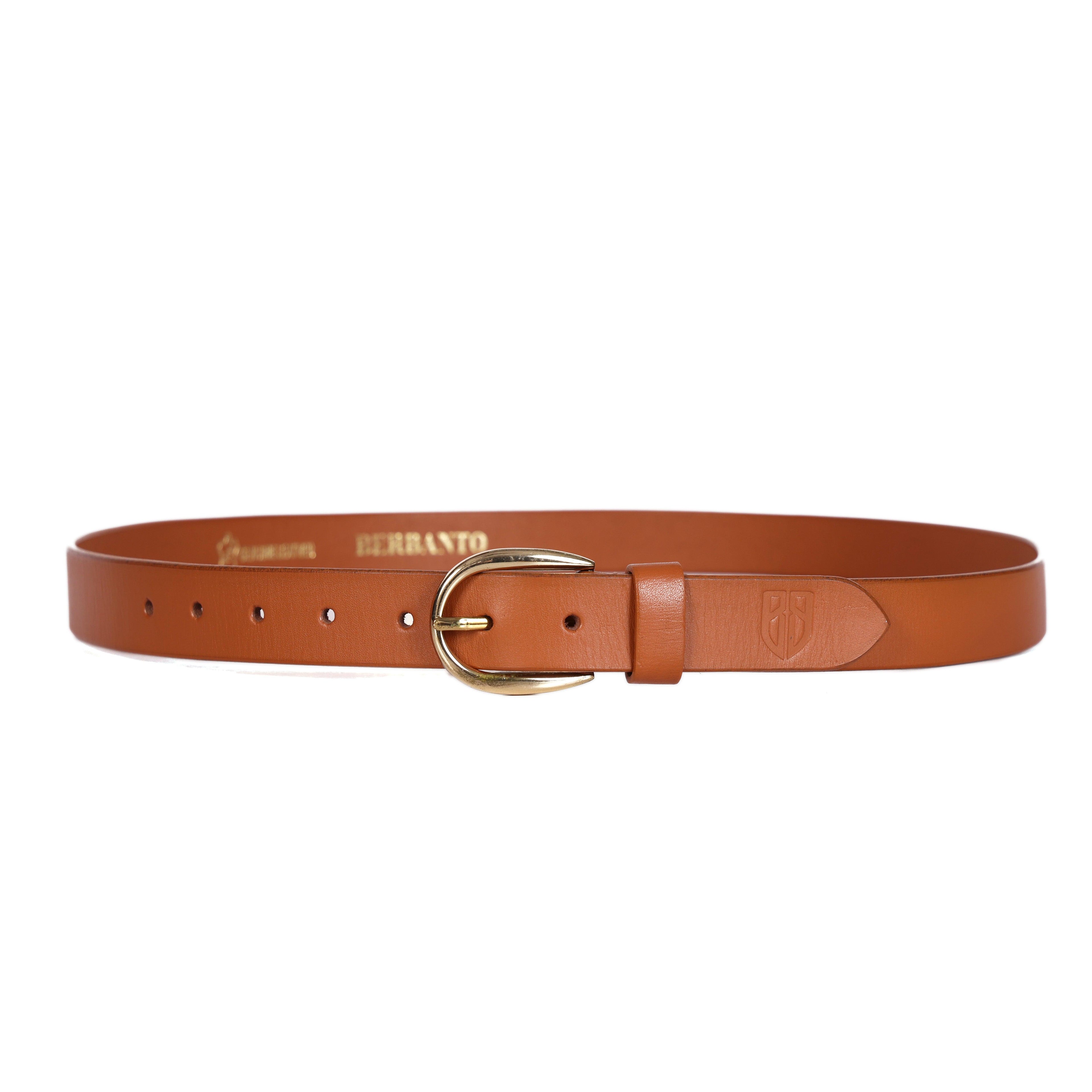 Tan Leather Belt for Women with Golden Buckle
