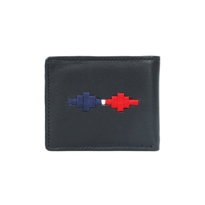 Handmade Leather Gaucho (Polo) Wallet – Matt-Black Bifold with Red & Blue Argentine Embroidery