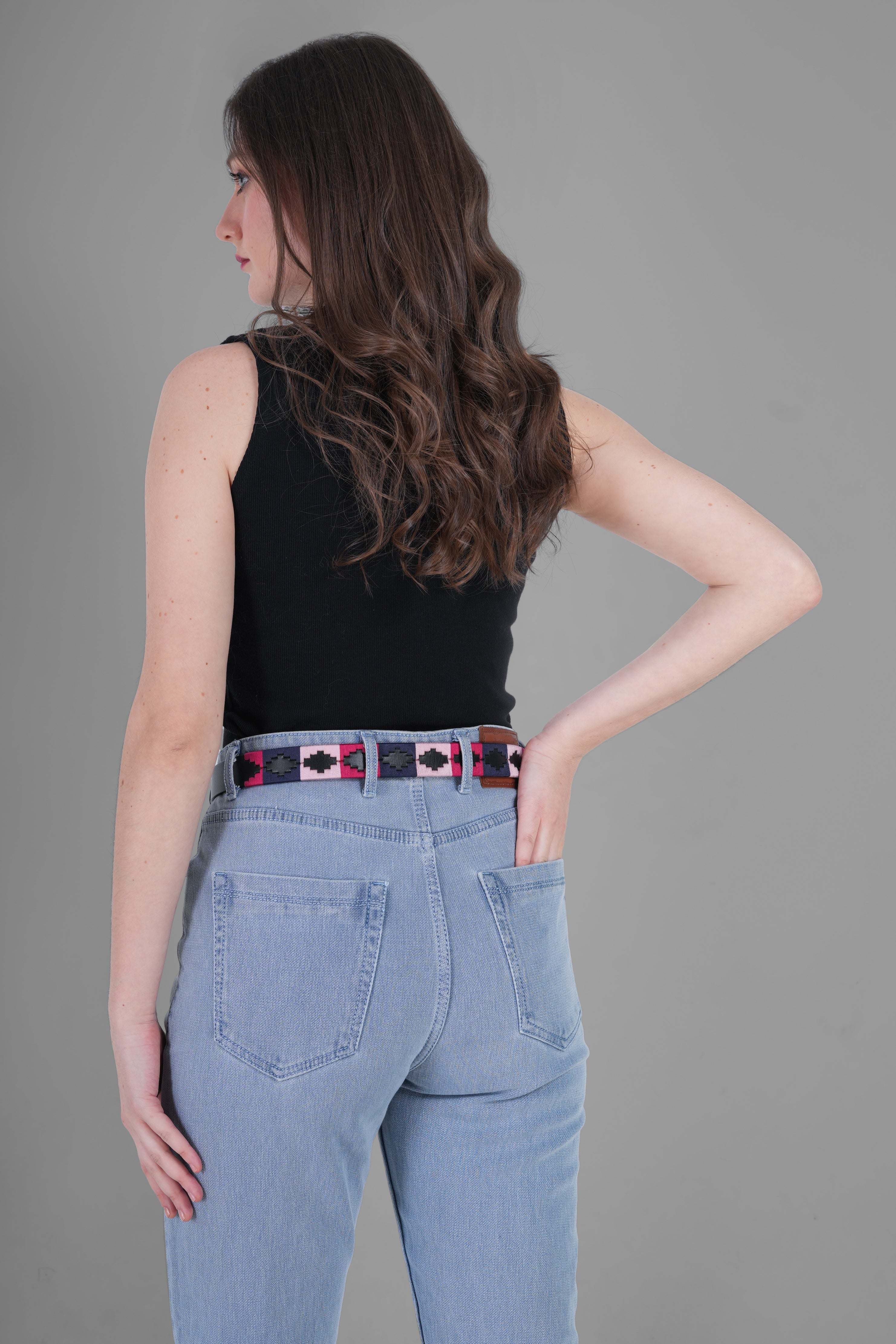 Rosaria (Ladies’ Polo Belt with Silver Buckle – Argentinian Handcrafted Leather with Traditional Embroidered Patterns)