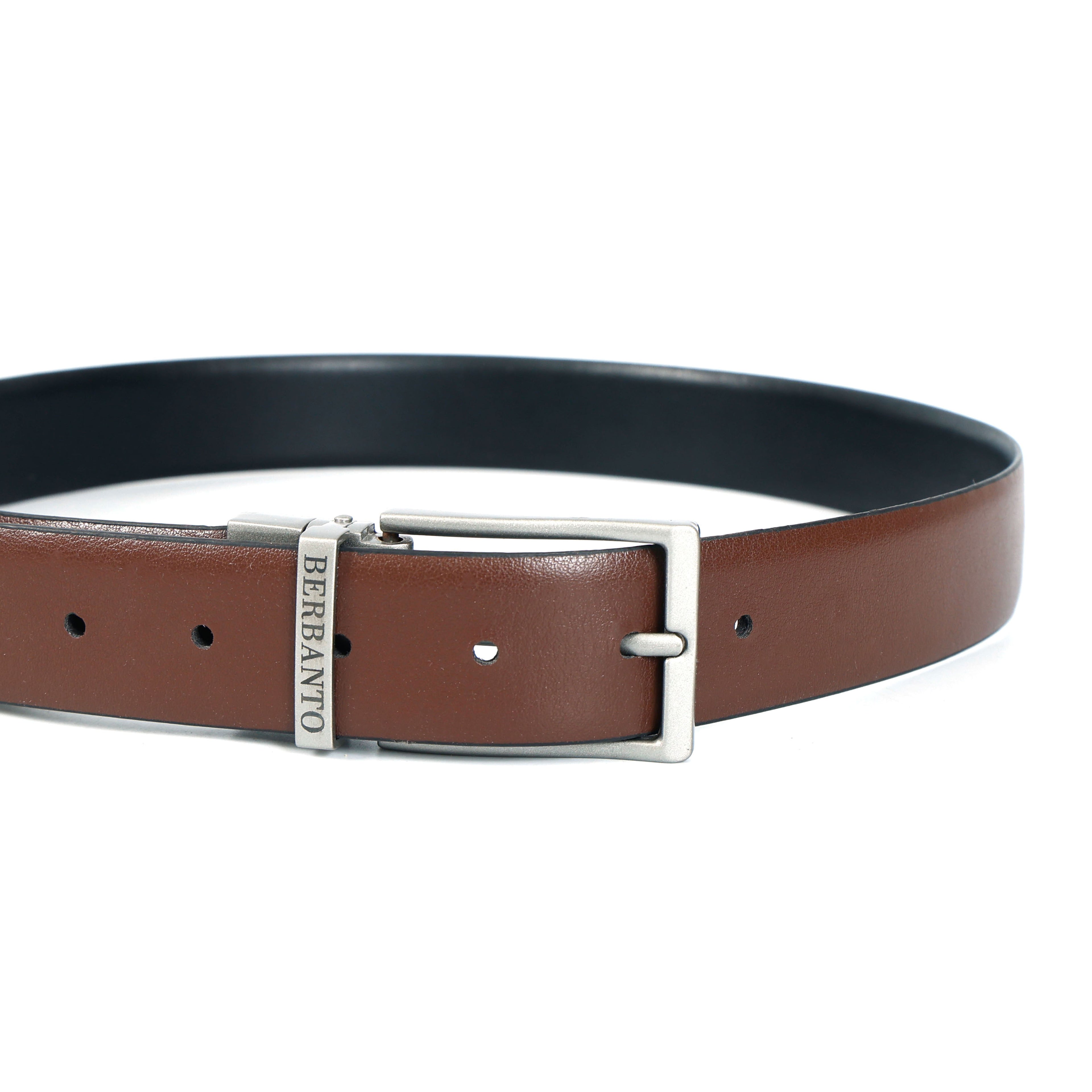 Berbanto Classic Smooth Reversible Belt – Silver Buckle