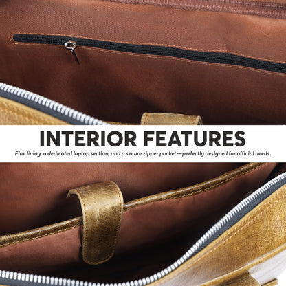 Tan Full-Grain Crunch Leather Laptop Bag
