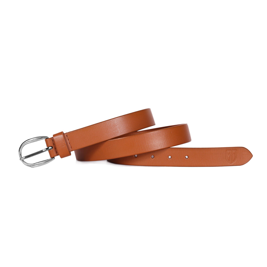 Tan Leather Belt for Women with Silver Buckle
