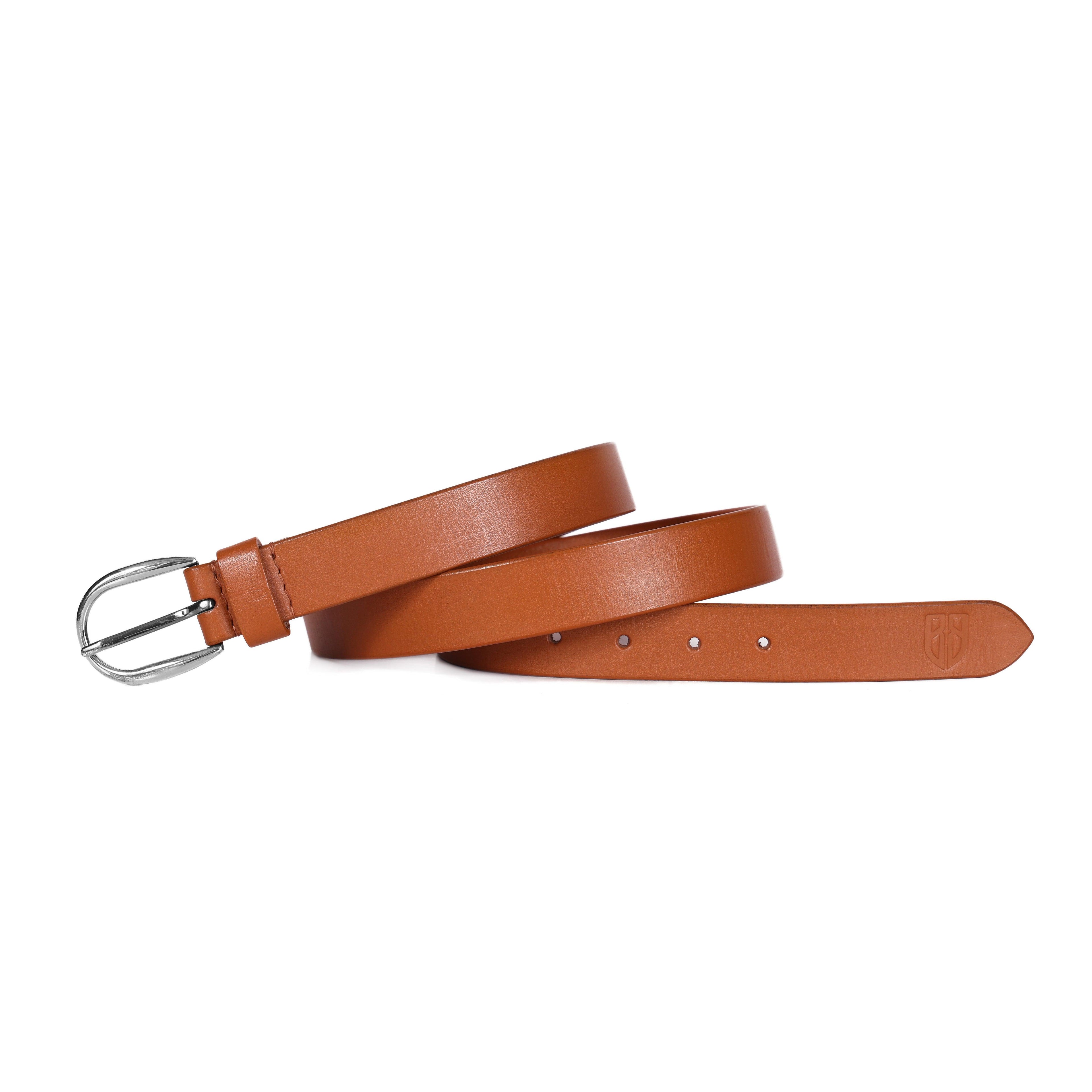 Tan Leather Belt for Women with Silver Buckle