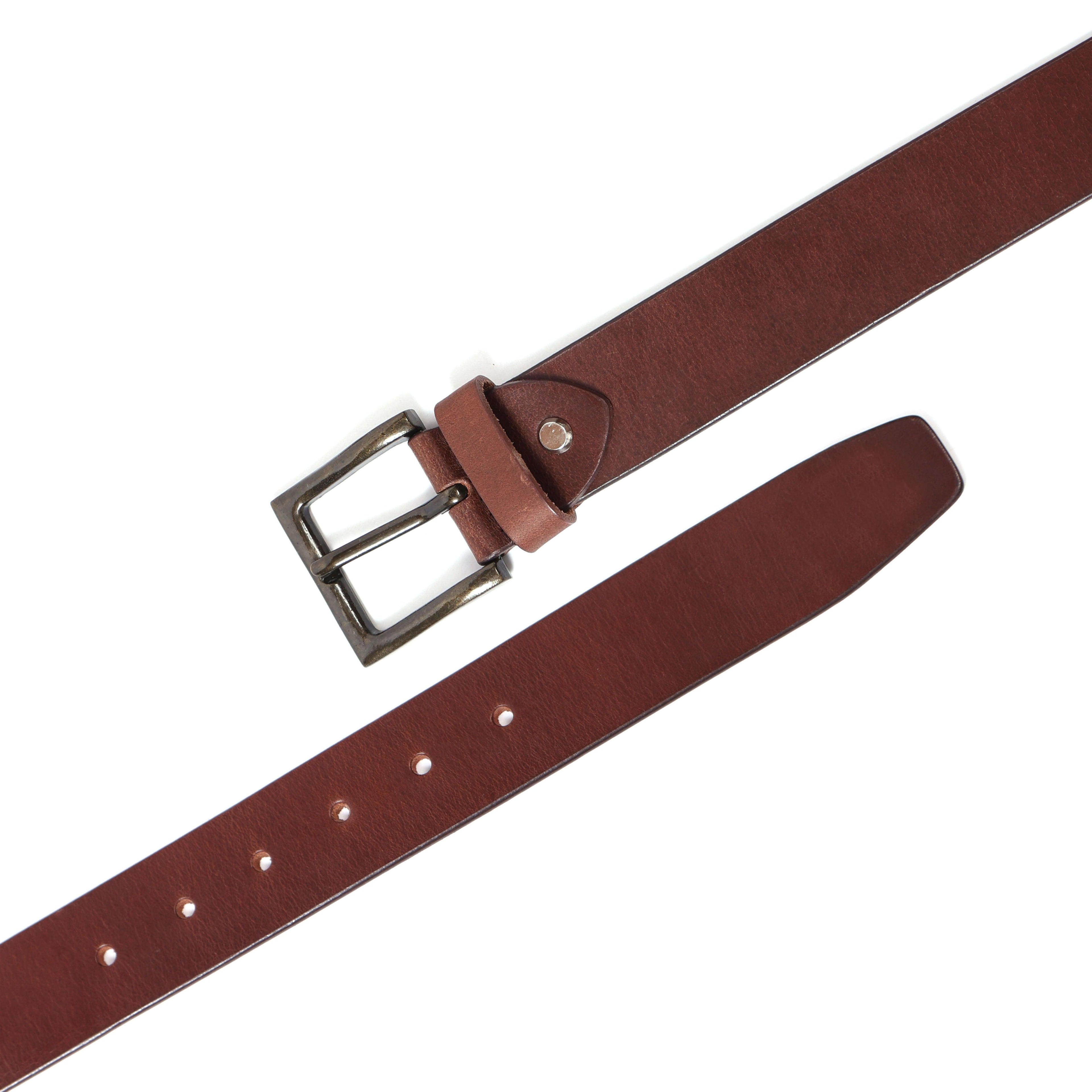 Brown Polo Leather Belt with Cream Stitching & Classic Antique Buckle