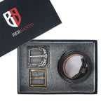 Berbanto Two Tone Brown Leather Western Belt with Western Engraved Rustic Silver Buckle + Free Antique Plain Buckle