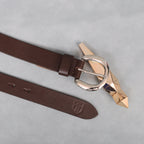 Brown Leather Belt for Women with Silver Round Buckle