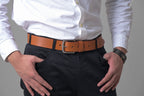 Tan Leather Belt with Silver Buckle