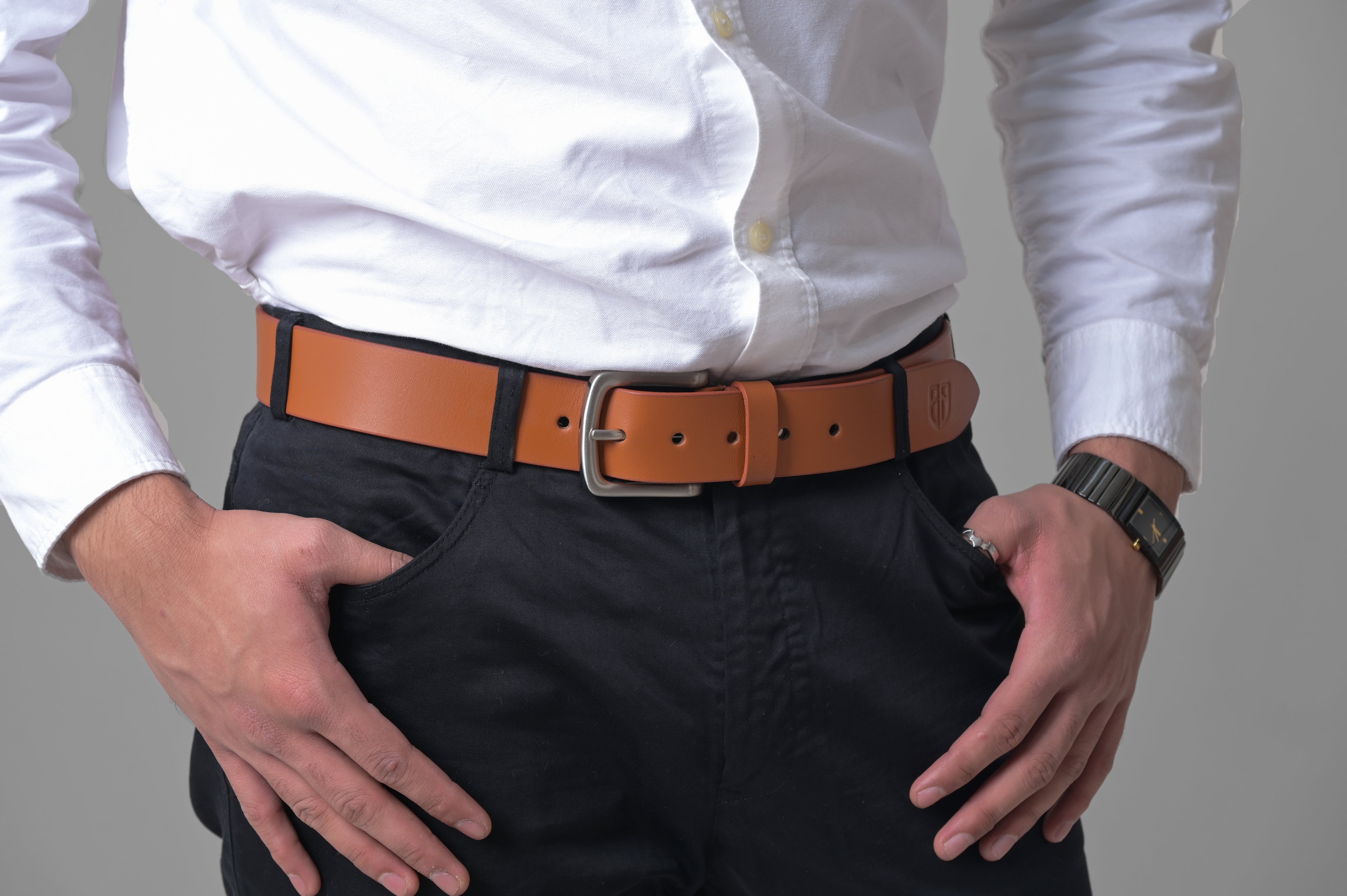Tan Leather Belt with Silver Buckle