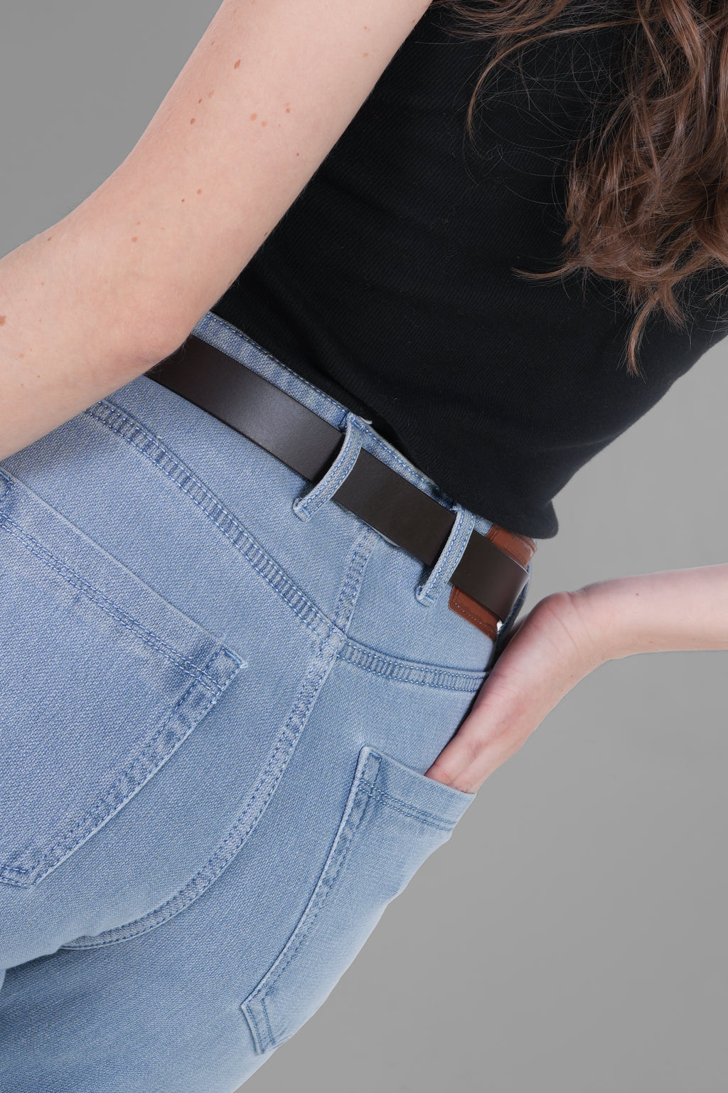 Brown Leather Belt for Women with Golden Buckle