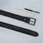 Black Hand-Painted Leather Belt - Hammered with Antique Buckle