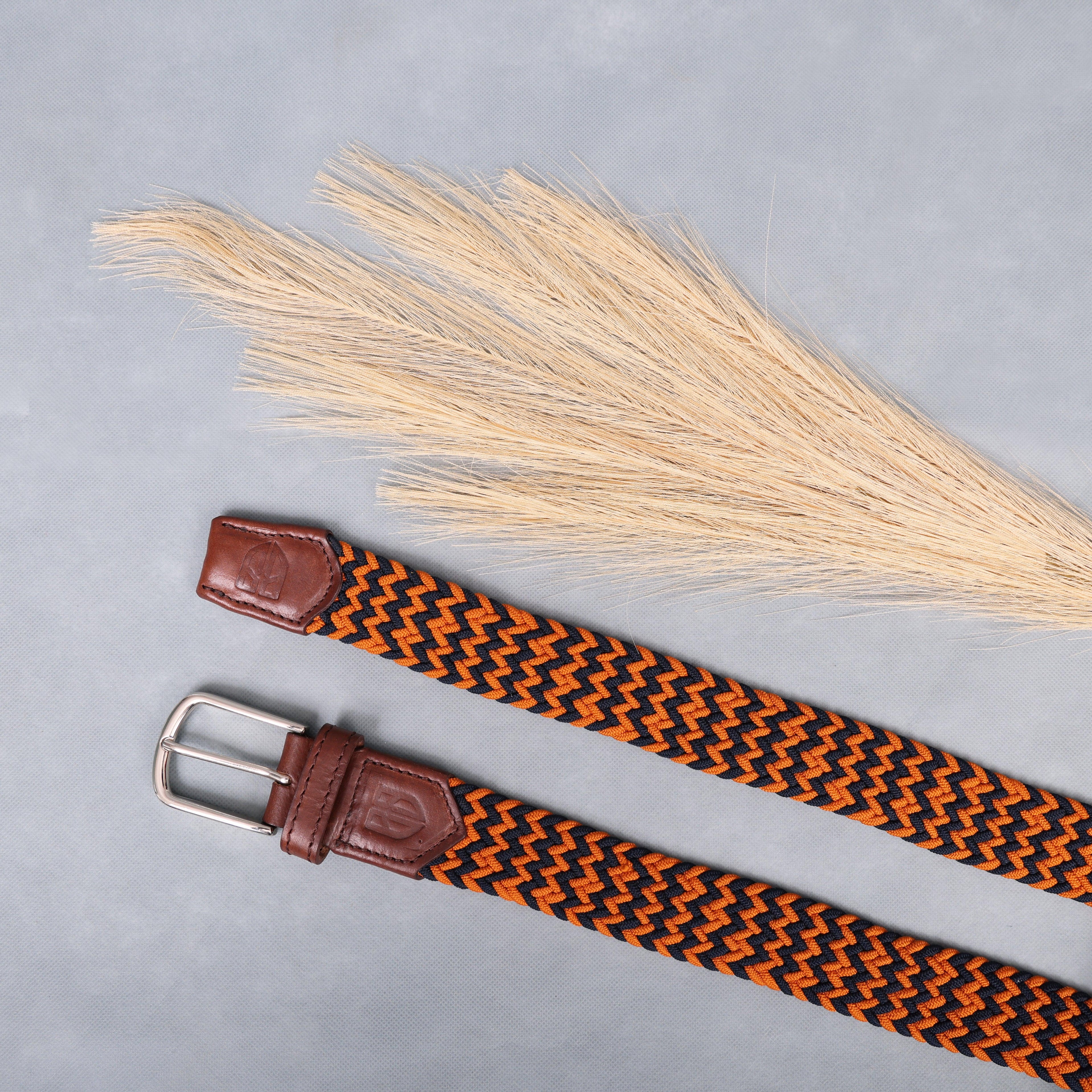Unisex Orange Braided Belt with Stylish Buckle