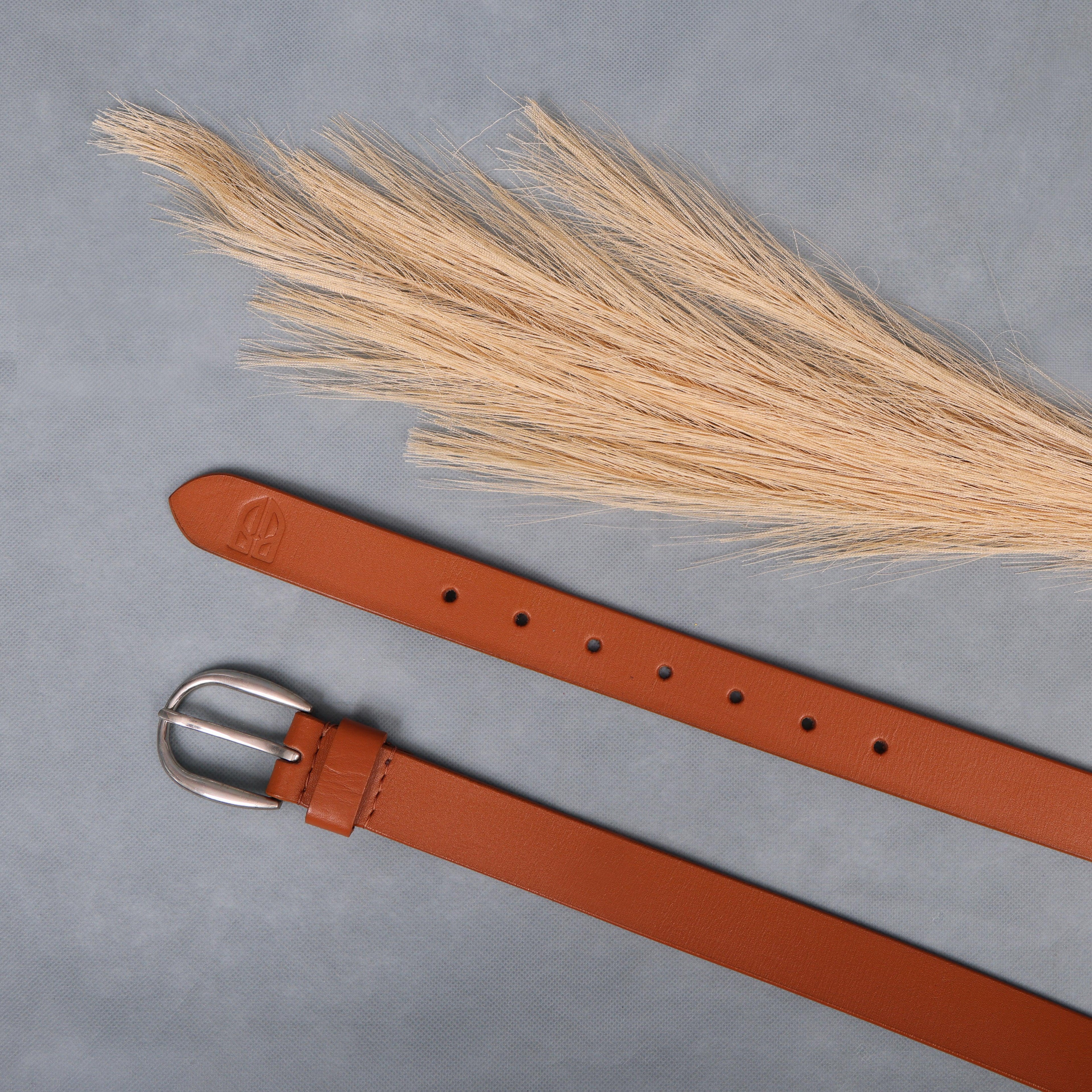 Tan Leather Belt for Women with Silver Buckle