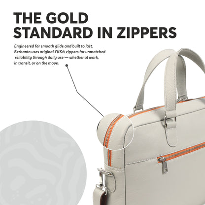 Beige Full-Grain Leather Laptop Bag